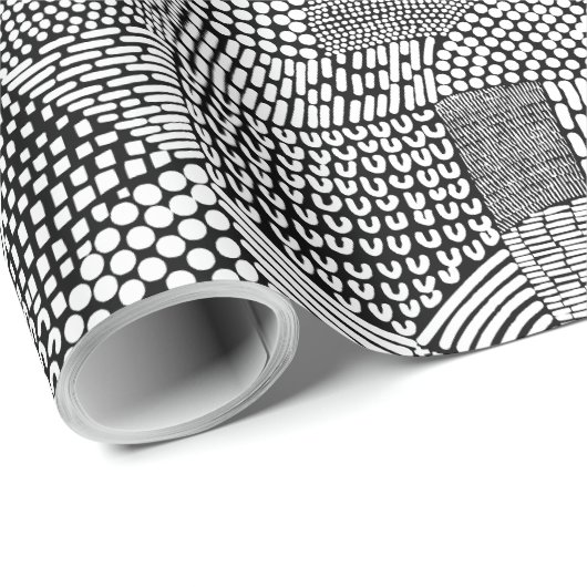 Abstracte patchwerkkaart - White on Black Cadeaupapier (Rol Hoek)