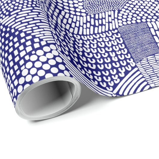 Abstracte patchwerkkaart - White on Deep Navy Blue Cadeaupapier (Rol Hoek)