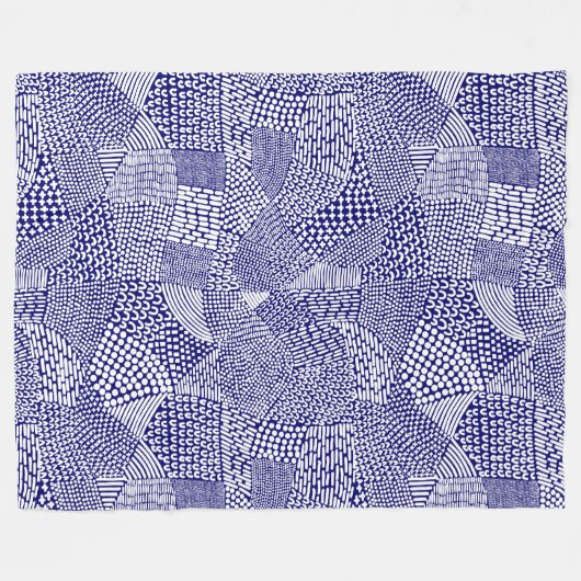 Abstracte patchwerkkaart - White on Deep Navy Blue Fleece Deken (Voorkant (Horizontaal))
