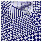 Abstracte patchwerkkaart - White on Deep Navy Blue Stof (Close Up)