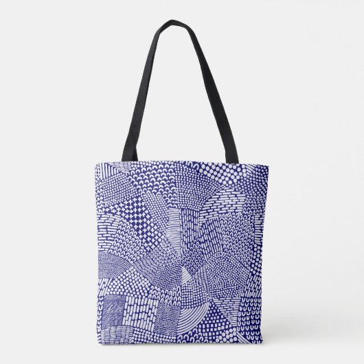 Abstracte patchwerkkaart - White on Deep Navy Blue Tote Bag (Achterkant)