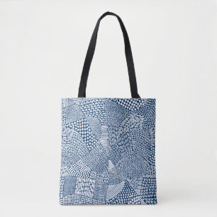 Abstracte patchwerkkaart - White on Indigo Dye Blu Tote Bag