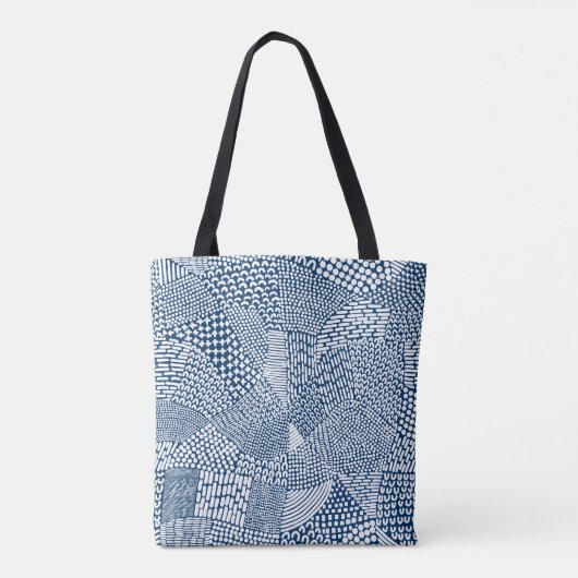 Abstracte patchwerkkaart - White on Indigo Dye Blu Tote Bag (Achterkant)