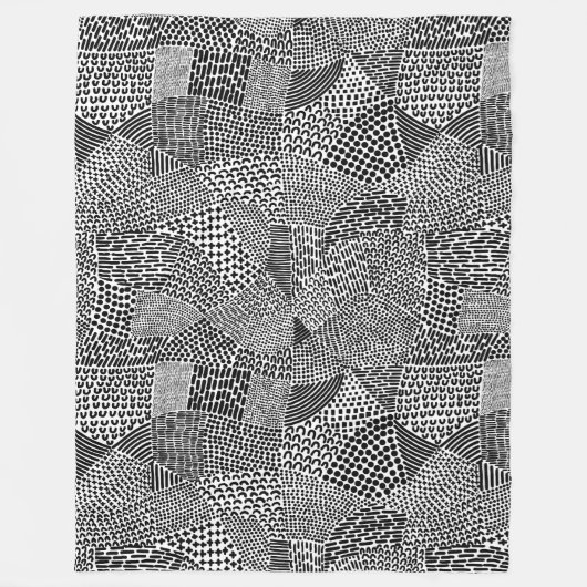 Abstracte patchwerkkaart - zwart op wit fleece deken (Voorkant)