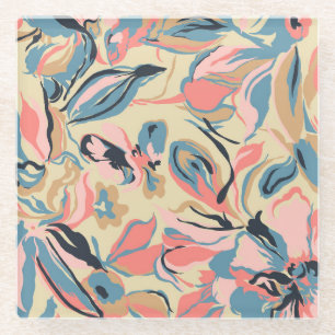 Abstracte patchwork: geometrische bloemencrème. glazen onderzetter