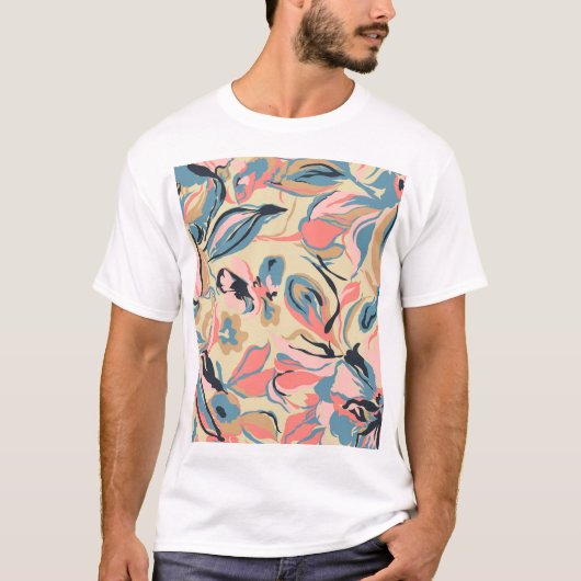 Abstracte patchwork: geometrische bloemencrème. t-shirt (Voorkant)