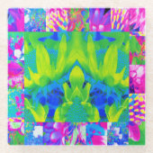 Abstracte Patchwork Zonnebloem Tuin Collage Glazen Onderzetter (Voorkant)
