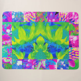 Abstracte patchwork zonnebloem tuin collage sherpa deken