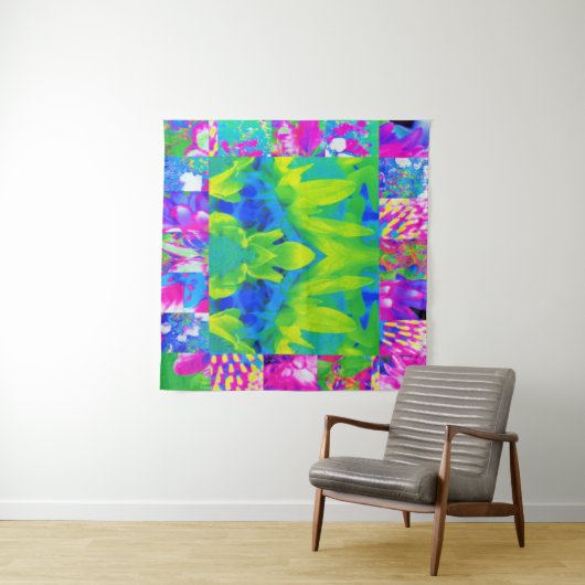 Abstracte patchwork zonnebloem tuin collage wandkleed (In Situ (horizontaal))