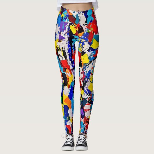 Abstracte patroonkleurige, kleurrijke schildpad leggings (Voorkant)