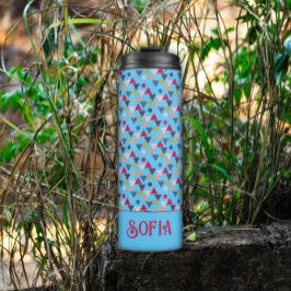 Abstracte patroonnaam blauwe hemelthermische tumbl thermosbeker