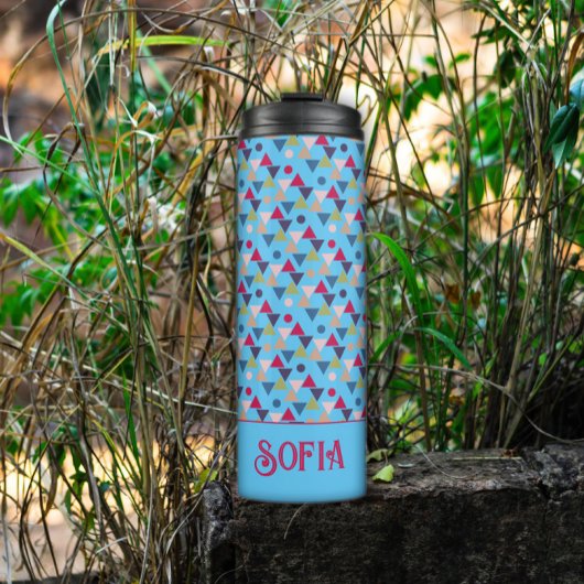 Abstracte patroonnaam blauwe hemelthermische tumbl thermosbeker