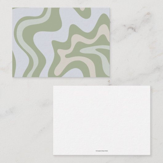 Abstracte patroonretro vloeistof in grijs-groen notitiekaartje (Voorkant / Achterkant)