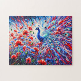 Abstracte Pauw met Klaprozen en Korenbloemen Legpuzzel