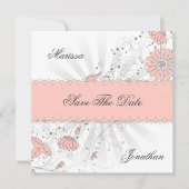 Abstracte Peach Flowers Grey Sunburst Save the Dat Date (Voorkant)