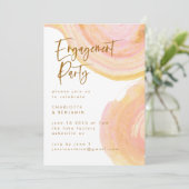 Abstracte Peach Pink Paint Swirl Engagement Party Kaart (Staand voorkant)