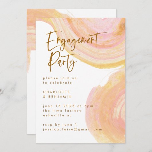 Abstracte Peach Pink Paint Swirl Engagement Party Kaart (Voorkant / Achterkant)