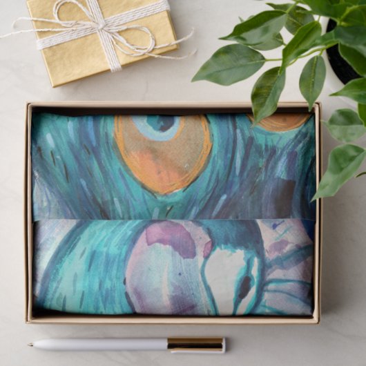 Abstracte Peacock Blauwgroen Lovers Peacocks Artwo Tissuepapier (Geschenk)