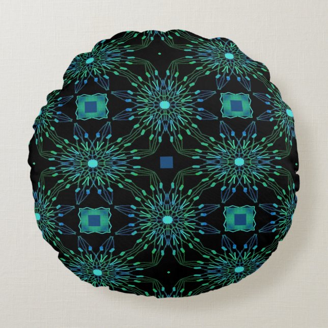 Abstracte Peacock Colors Pillow-Design 1 Rond Kussen (Voorkant)