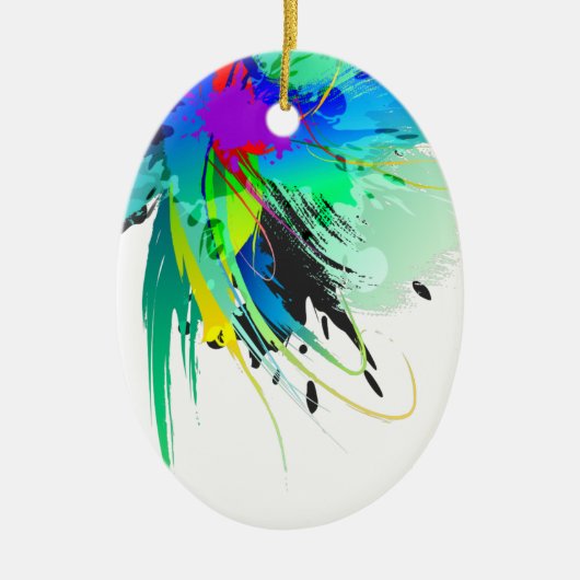 Abstracte Peacock Paint Spletters Keramisch Ornament (Voorkant)