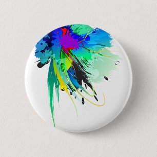 Abstracte Peacock Paint Spletters Ronde Button 5,7 Cm