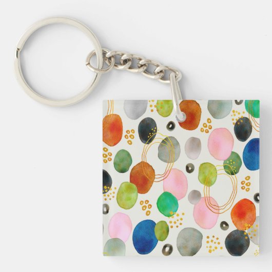 Abstracte pebble Gold Glitter Art Sleutelhanger (voorkant)