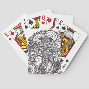 Abstracte pen en inktdoedelen pokerkaarten