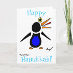 Abstracte Penguin 'Happy Hanukkah!'Kaart Feestdagen Kaart<br><div class="desc">Kijk grappig en cool met dit geweldige Abstracte Penguin-ontwerp! CUTE! In het ontwerp is mijn oorspronkelijke abstracte pinguïn met de hand getekend in potlood en inkt en digitaal gekleurd. Auteursrecht 2012 van Sunny</div>