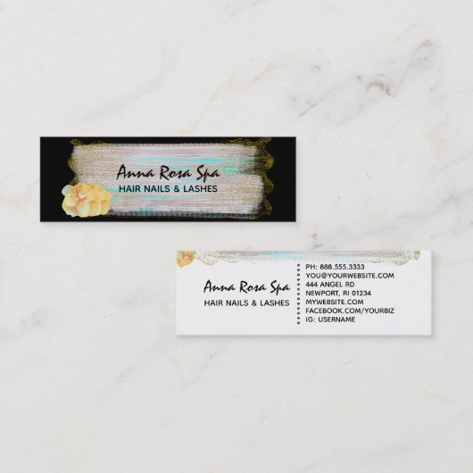 *~* Abstracte penseelspiegel Gold Glitter Stripe Mini Visitekaartje (Voorkant / Achterkant)