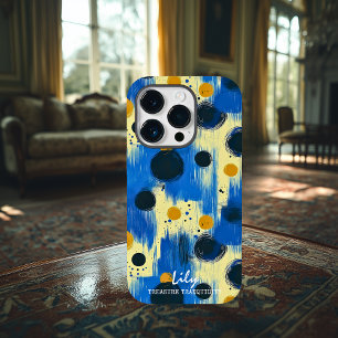 Abstracte penseelstreekstippen met aangepaste naam Case-Mate iPhone 14 pro hoesje
