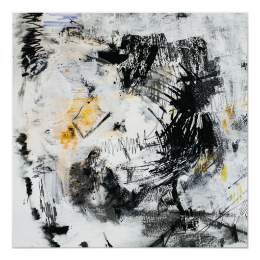 Abstracte penseelstreektextuur – Zwart Wit & Goud Perfect Poster (Voorkant)