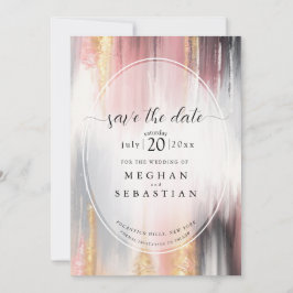 Abstracte penseelstreken Blush Goud Houtskool Save The Date