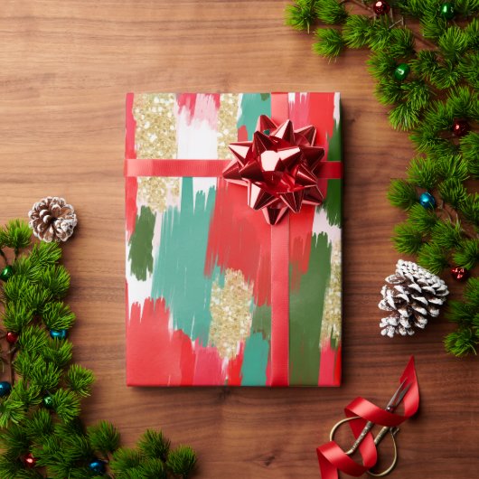 Abstracte penseelstreken Gold Glitter Christmas Cadeaupapier (Feestdagen Geschenken)