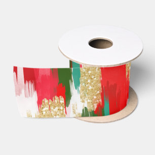 Abstracte penseelstreken Gold Glitter Christmas Satijnen Lint