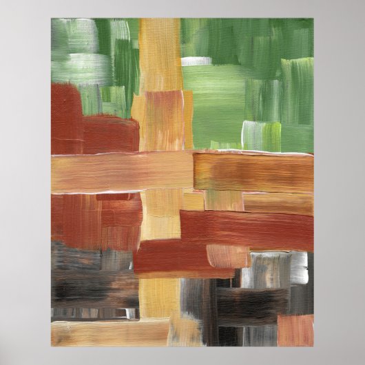 Abstracte penseelstreken groen, bruin en aardetint poster (Voorkant)