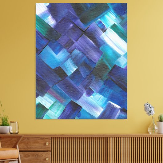 Abstracte penseelstreken in blauw, Blauwgroen en P Canvas Afdruk (Insitu (Woonkamer))