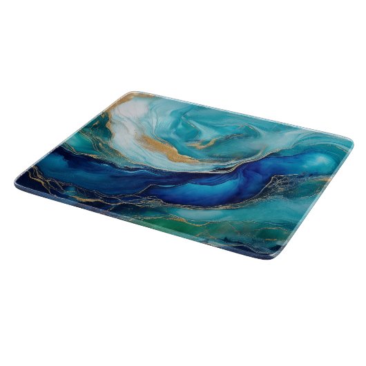 Abstracte penseelstreken in blauw en Blauwgroen Snijplank (Hoek)