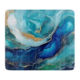 Abstracte penseelstreken in blauw en turkoois snijplank
