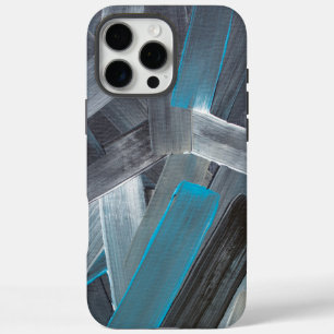 Abstracte penseelstreken in blauw, grijs en zwart iPhone 16 pro max hoesje