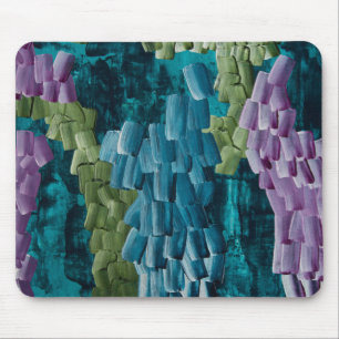 Abstracte penseelstreken in blauw, groen en paars muismat