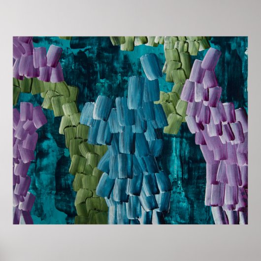 Abstracte penseelstreken in blauw, groen en Paarse Poster (Voorkant)
