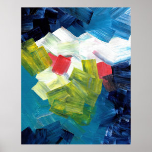 Abstracte penseelstreken in blauw, groen en rood poster