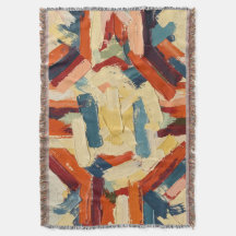 Abstracte penseelstreken in blauw, oranje en crème
