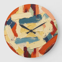 Abstracte penseelstreken in blauw, oranje en crème