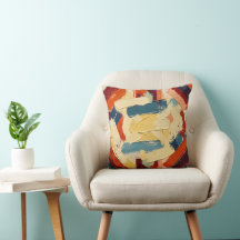 Abstracte penseelstreken in blauw, oranje en crème