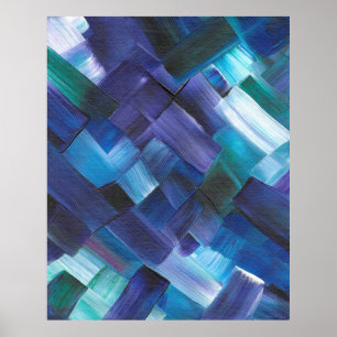Abstracte penseelstreken in blauw, turquoise en pa poster