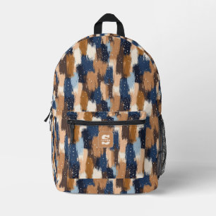 Abstracte penseelstreken in blauw, wit en bruin (2 bedrukte rugzak
