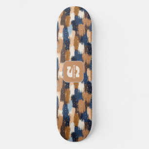 Abstracte penseelstreken in blauw, wit en bruin (2 persoonlijk skateboard