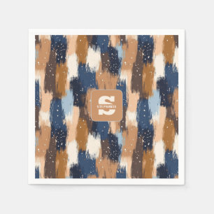 Abstracte penseelstreken in blauw, wit en bruin (2 servet