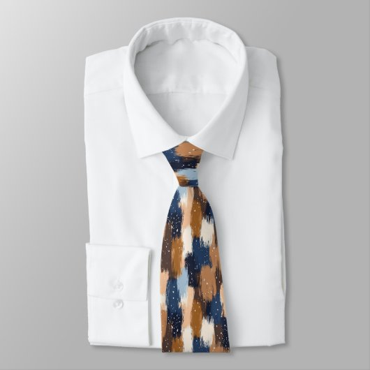 Abstracte penseelstreken in blauw, wit en bruin (2 stropdas (Gebonden)